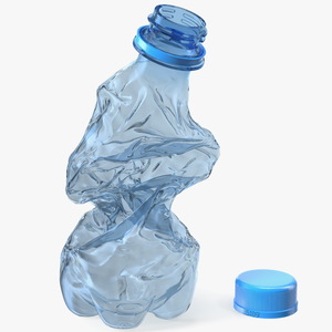 3D model Upright Crushed Empty Plastic Bottle Blue with Cap