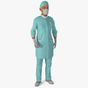 Female Doctor Wearing Face Mask Stained with Blood Rigged 3D