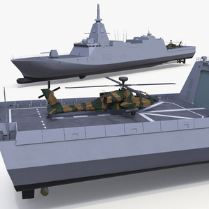 3D Japanese Mogami Class Frigate FFM-2 with Helicopter