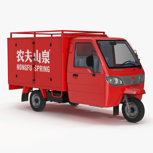 Delivery Trike with Close Body Red 3D model