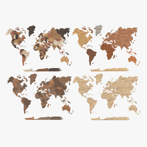 3D Wood Created World Wall Map Set