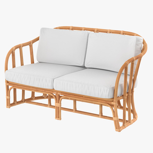 3D Vintage Rattan Sofa with Cushions model