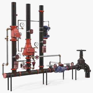 3D model Industrial Pipe System with Valves and Gauges