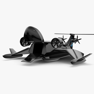 3D Flying Ship Concept Black Color Rigged model