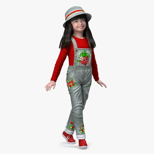 3D Smiling Girl in Street Clothes Walking model