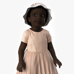 3D Toddler Black Girl in Casual Outfit Standing Fur model