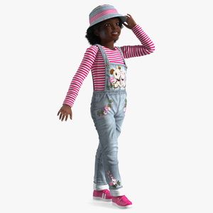 Young Black Girl a Denim Jumpsuit Rigged for Cinema 4D 3D model