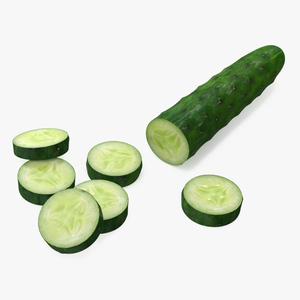 Half Cucumber With Few Slices 3D model