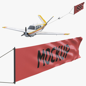 Aircraft Beechcraft Bonanza with Small Aerial Mockup Banner 3D model