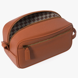 3D Open Cosmetic Bag Leather Brown