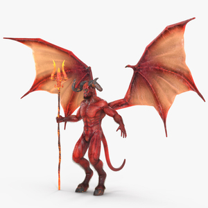 3D model Devil Character with Trident Neutral Pose Fur