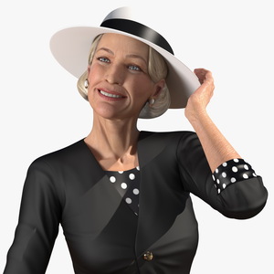 Old Lady wearing Casual Party Dress Rigged 3D