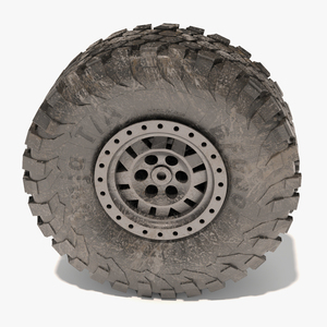 3D Dirty Off Road Vehicle Tire with Rim