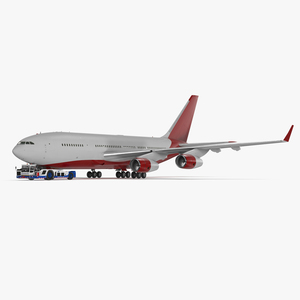 3D Airplane Pulled by Towing Tractor model