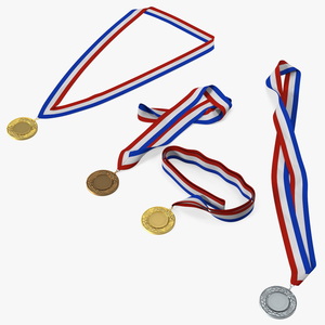 3D Award Medal Set with Ribbons model