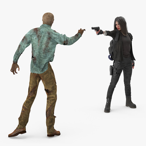 3D Survivor Girl Against Zombie model