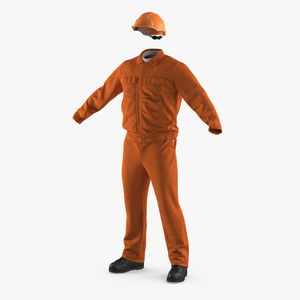 Factory Work Wear Overalls Uniform with Hardhat 3D