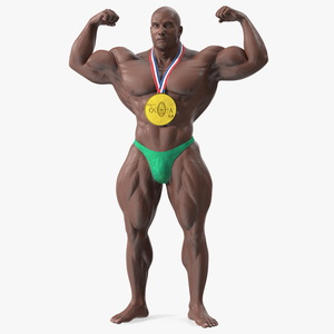 3D Bodybuilder Afro American Man Winner Pose