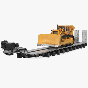 3D Bulldozer on Heavy Transport Trailer