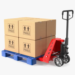 3D model Hand Pallet Truck With A Pallet Full Of Boxes