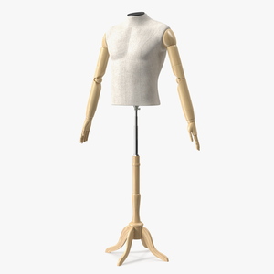3D model Male Flexible Half Body Mannequin Torso with Wooden Base Headless