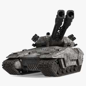 3D model Futuristic Battle Tank with Damage Rigged for Cinema 4D