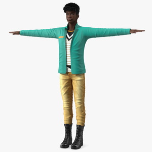 3D Dark Skin Teenager Fashionable Style T Pose model