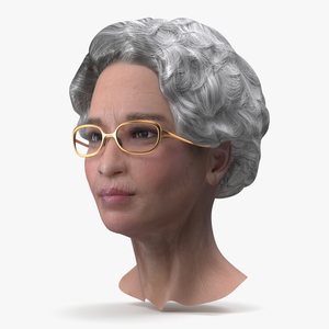 Asian Grandma Head Wearing Glasses 3D model