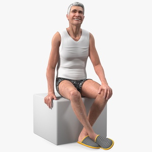 3D model Old Man Underwear Sitting Pose