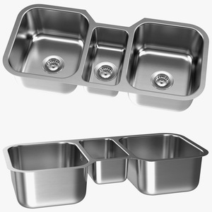 3D model Undermount Triple Bowl Kitchen Sink