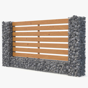 Gabion and Wood Fence Section 3D model