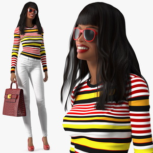 3D Fashionable Style Teenage Light Skin Black Girl Standing Pose