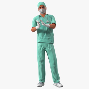 3D Male Surgeon Doctor wearing Mask Stained Blood Rigged model