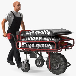 Worker with a Wheelbarrow Battery Frame Cement Rigged for Cinema 4D 3D