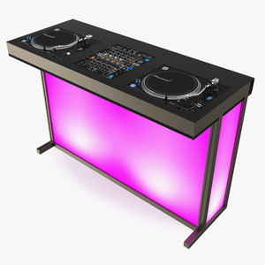 DJ Console with Mixer Pioneer and Purple Lighting 3D model