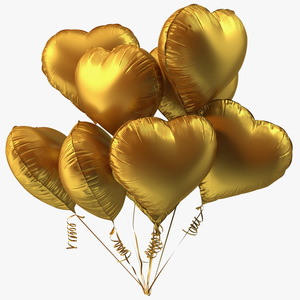 Heart Shaped Matte Gold Balloon Bouquet 3D model