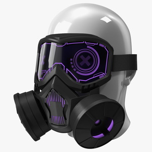 3D Mannequin Head Wearing Cyberpunk Gas Mask Purple model