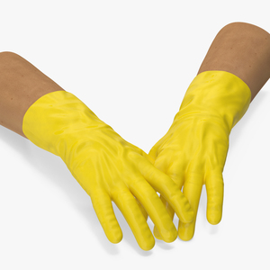 3D Hands in Yellow Rubber Gloves Rigged