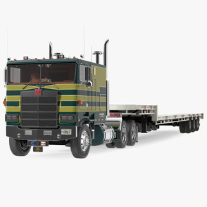 Marmon Truck with Single Drop Tri Axle Extendable Trailer Rigged 3D model