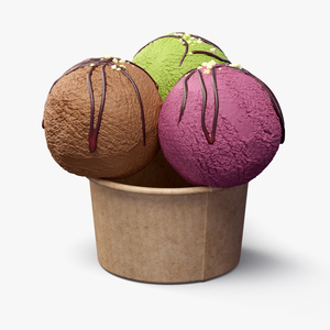 3D model Multicolored Ice Cream Balls with Nuts in Cardboard Cup