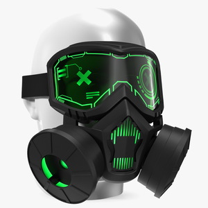 3D Futuristic Green Neon Gas Mask on Mannequin Head model