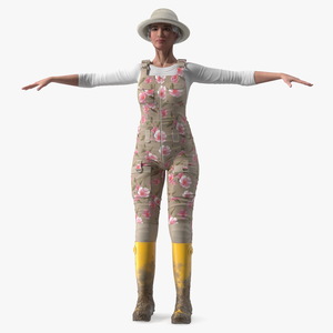 3D Gardener Asian Woman in Rubber Boots