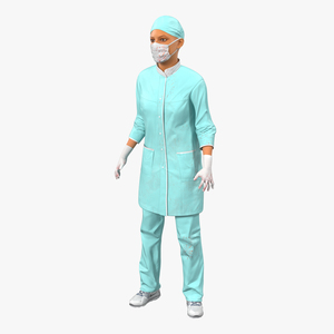 3D Female Surgeon Mediterranean with Blood Rigged