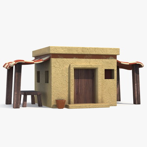 Realistic Arabian House with Sheds and Bench 3D model