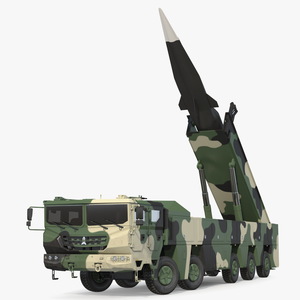 3D Ballistic Missile on Road Mobile Vehicle Rigged for Maya