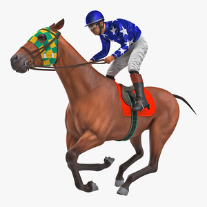 Bay Racing Horse with Jokey Gallop 3D model