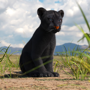 3D Black Panther Cub with Fur Rigged model