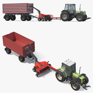 Tractor with Forage Harvester with Dump Trailer 3D