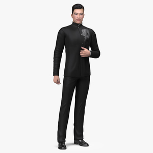 Asian Man Tunic Suit Standing Pose 3D model