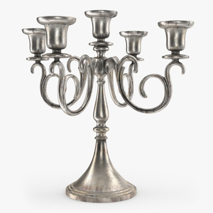 5 Branch Silver Candlestick 3D